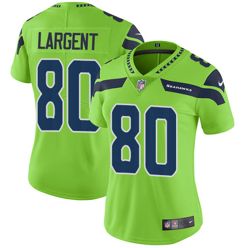 Nike Seahawks #80 Steve Largent Green Women's Stitched NFL Limited Rush Jersey - Click Image to Close